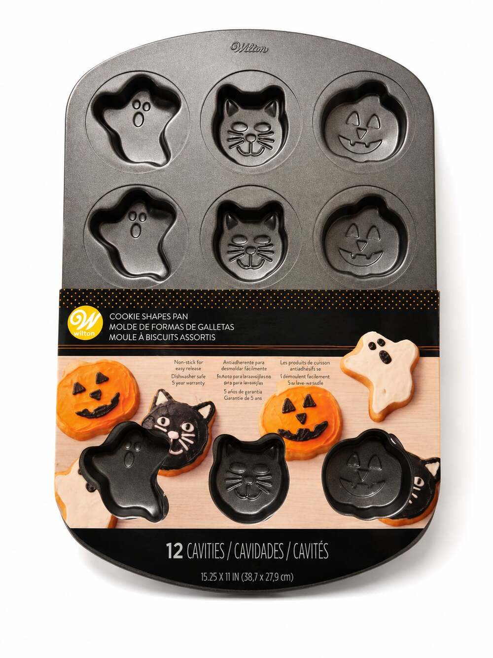 Wilton Halloween Cookie Shapes Baking Pan 12 Cavity Nonstick Cat Ghost Pumpkin
